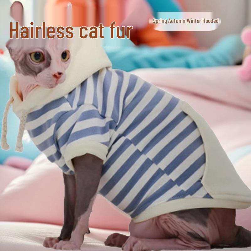 Breathable Striped Hairless Cat Sweater Hoodie for Spring, Autumn, and Winter