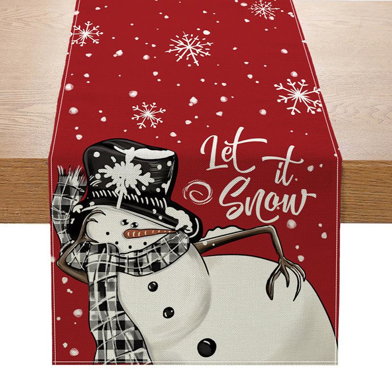 Рождественская настольная флажка Amazon Лен Печать Праздничная скатерть для кухонного стола Скатерть для гостиной