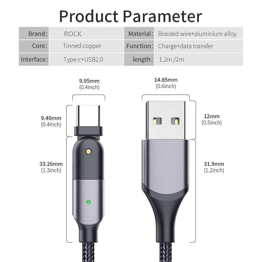 ROCK Поворотный на 180 градусов кабель для быстрой зарядки, кабель Micro USB Type C, провод для мобильного телефона Type-C для iPhone IOS
