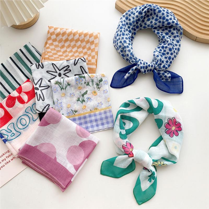 58cm Cotton Linen Women's Scarf Fashion Print for Hair and Neck Square Design