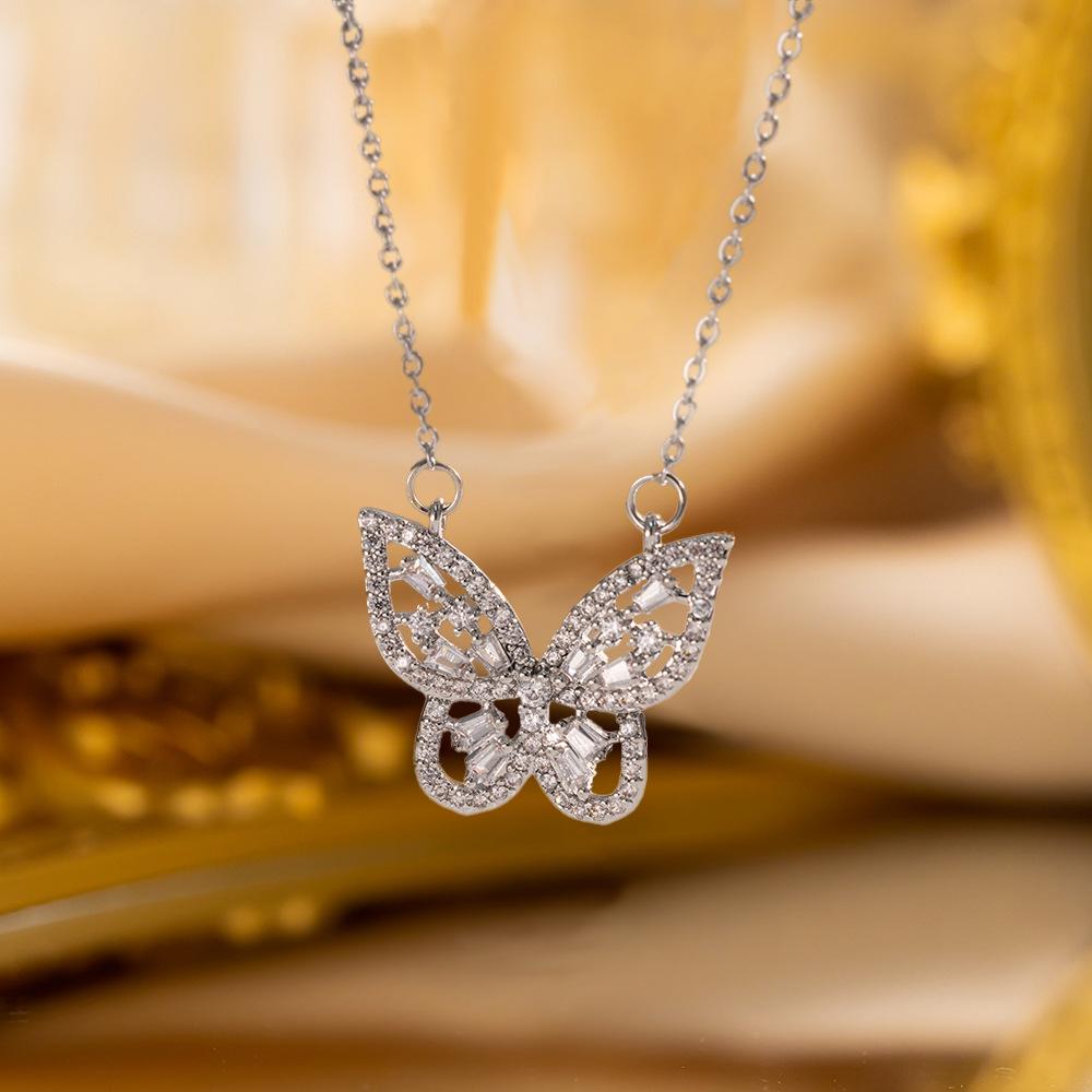 Elegant Full Zircon Copper Necklace Women Simple Exquisite Collarbone Chain Luxury Micro Inlaid Jewelry Gift
