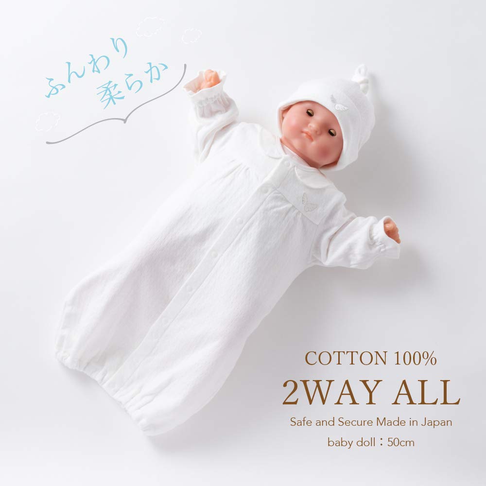 Крем де Коко с вышивкой «Крыло ангела» Промежность Хлопок для новорожденных Сделано в Японии Двусторонний Двусторонний Все-в-одном [Сменные кнопки/Двусторонний] 100%