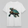 Men's Steampunk Cotton T-Shirt Turtle Turquoise Shell Gold Short Tee Oversize