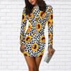 Long Sleeve Bodycon 3D Yellow Sunflower Print Dress Women Mini Dresses Autumn Skinny Stretchy Party Vestidos