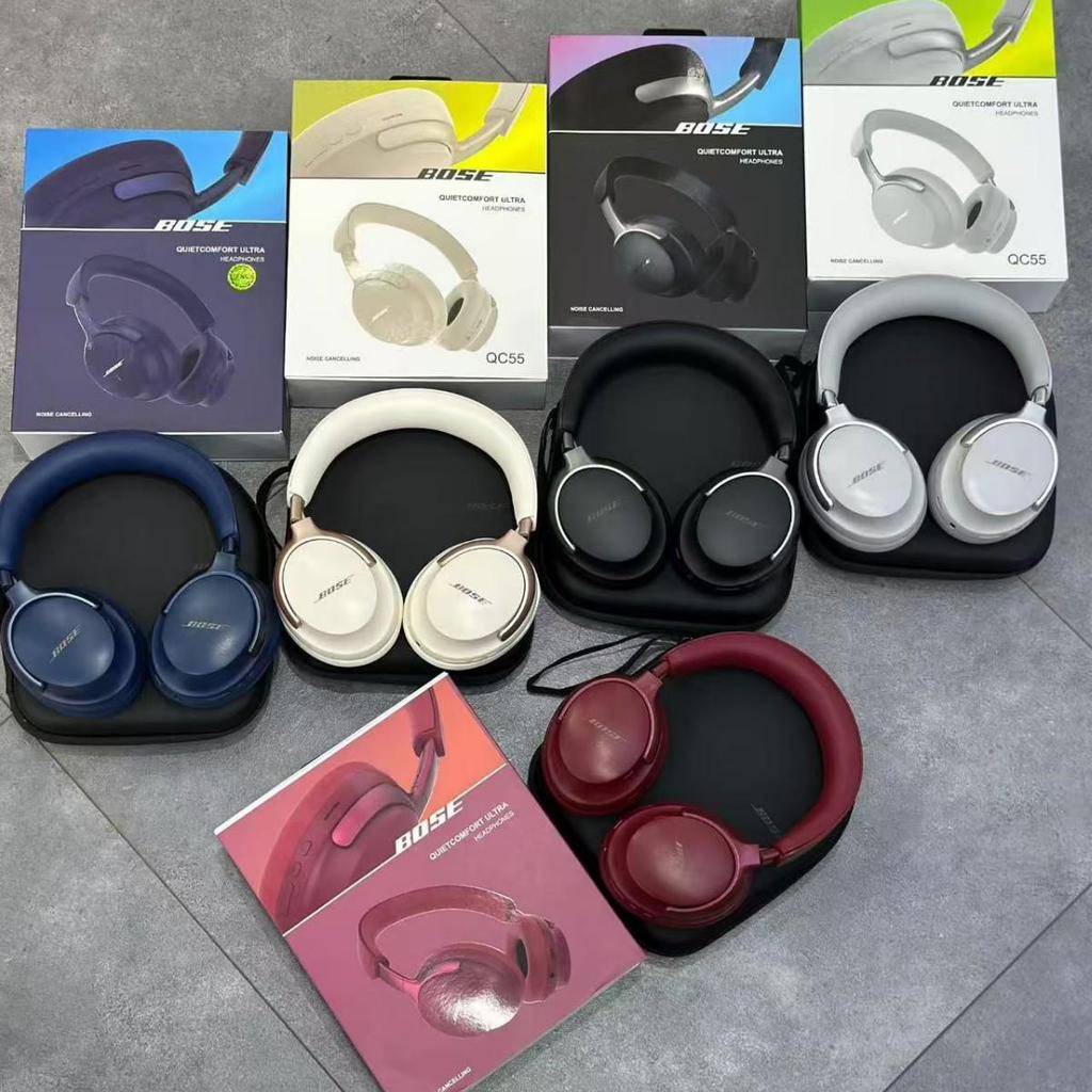 Bluetooth-наушники с шумоподавлением QC55, полноразмерные - Ультрабеспроводные, складные, с кожаным чехлом