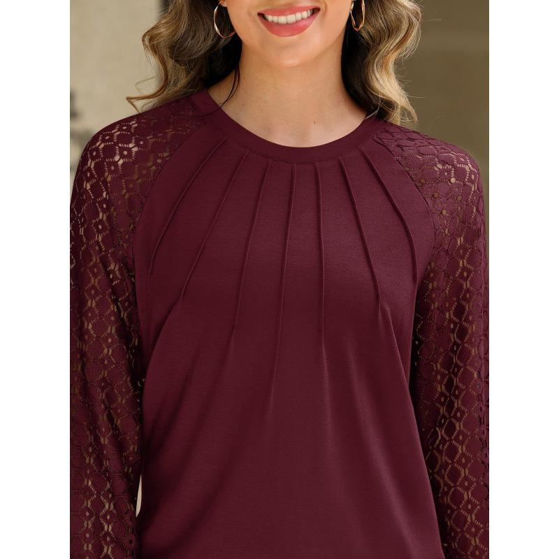 VEZFAA Женские модные повседневные весенне-осенние однотонные блузки и рубашки с круглым вырезом и длинными рукавами с принтом