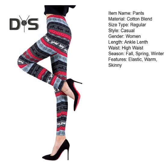 Autumn Winter Women Pants Snowflake Elk Print High Waist Tummy Control Soft Elastic Thermal Skinny Butt Lifted Yoga Trousers Lady Leggings