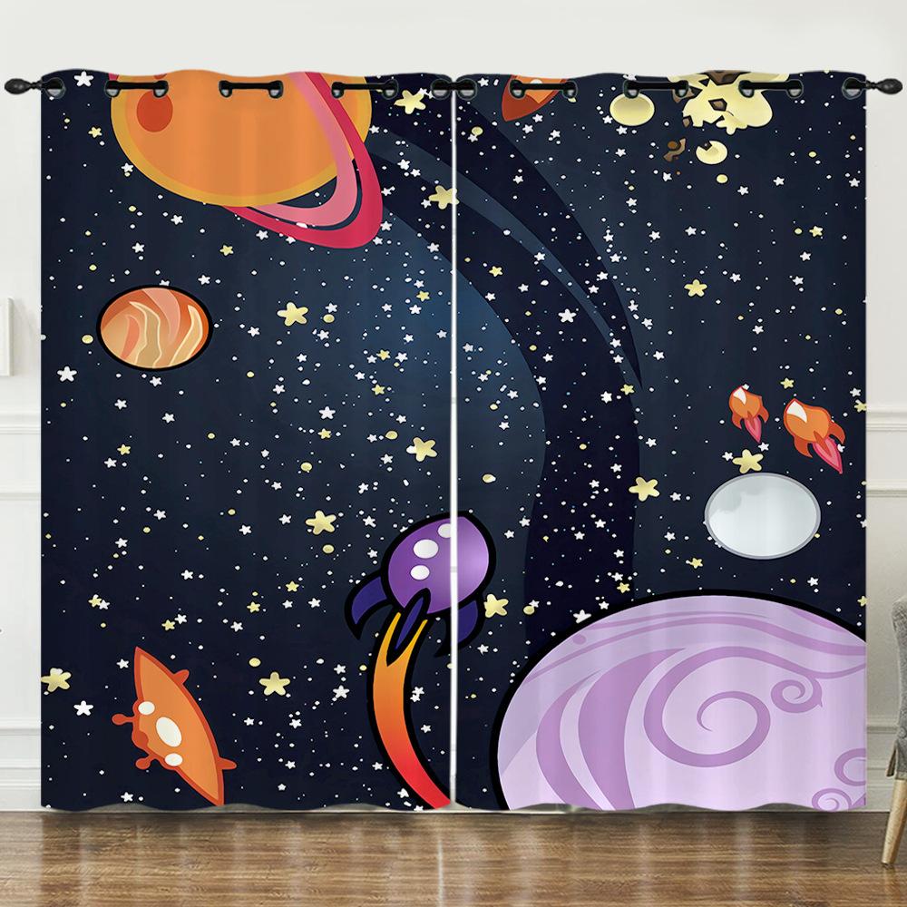 Curtain Space Universe Starry Sky Illustration 3D Digital Printing Blackout Curtain Punching