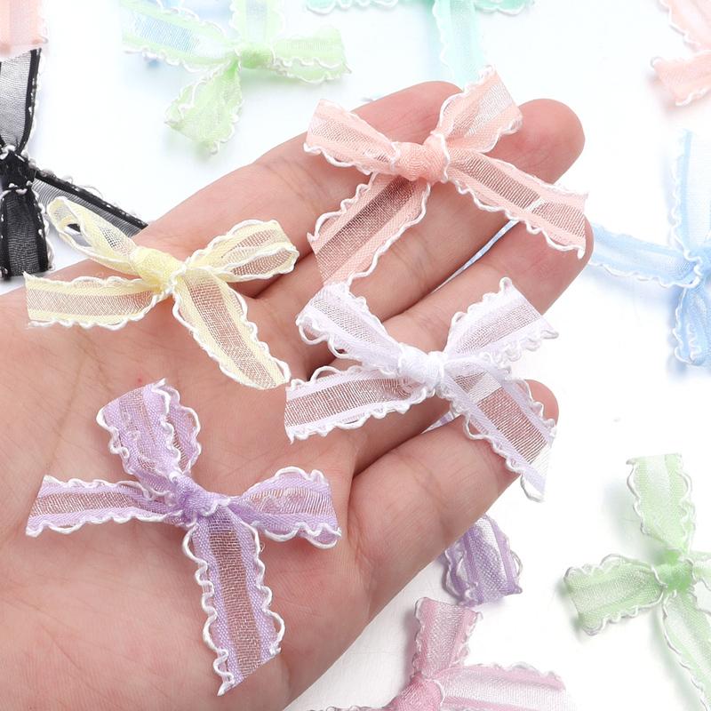 20pcs/lot 3.5x4cm Gauze Bows Colorful Small Size Satin Ribbon Bowknot Flower for Craft Handwork DIY Party Decoration Supplies