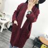 Women Knitting Cardigan Long Sleeve Ribbed Trim Open Front Sweater Coat with Pockets Twist Texture Mid-Length Loose Fit Sweater Coat