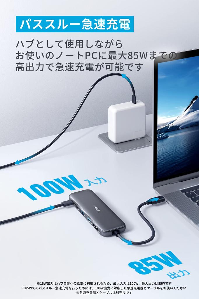 ANKER Хаб 332 с USB PD 100 Вт, HDMI 4K, данными 5 Гбит/с и портами USB-C (5-в-1) Поддержка, Порт, Высокоскоростная передача, USB-C/USB-A