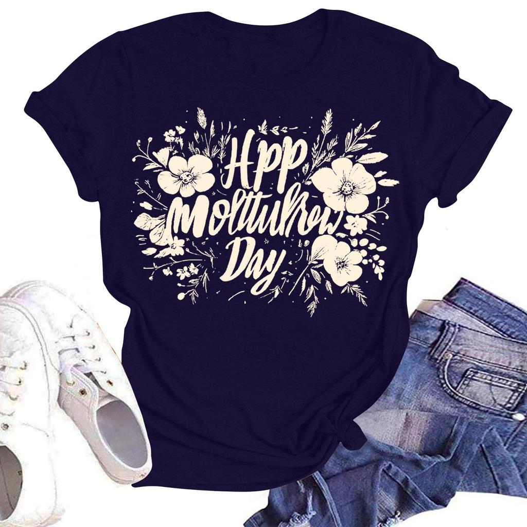 Women's Casual Fashion Street Slim Short Sleeve Mother's Day Printed T-Shirt Top