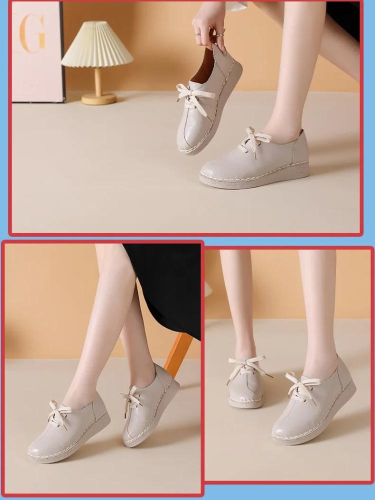 Johnature Женские туфли-лоферы из натуральной кожи, мягкая подошва, повседневные, однотонные, универсальные, на шнуровке