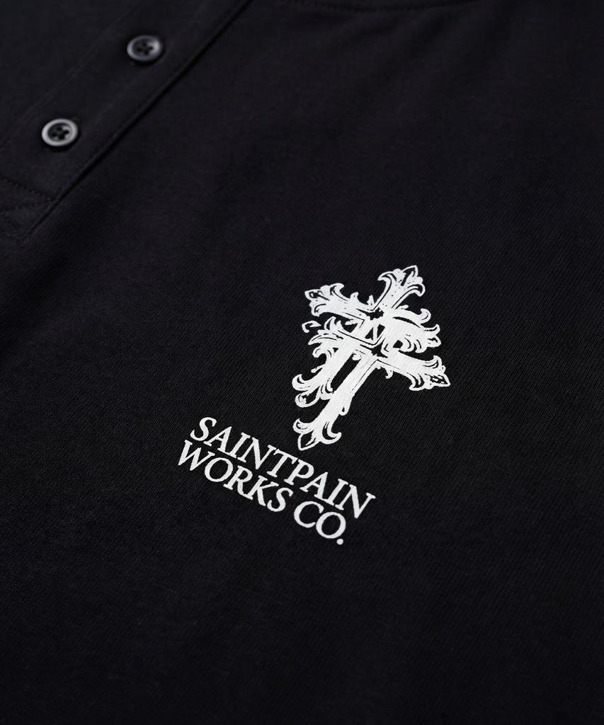 SAINTPAIN Sp Double Cross Heavyweight Henley Neck Short Sleeve Tee Black