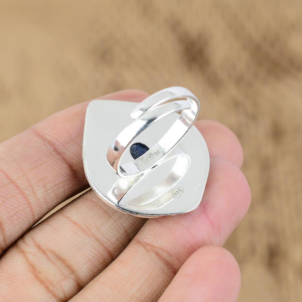 Mothers Day Sale Natural Lapis Lazuli 925 Sterling Silver Wedding Promise Ring