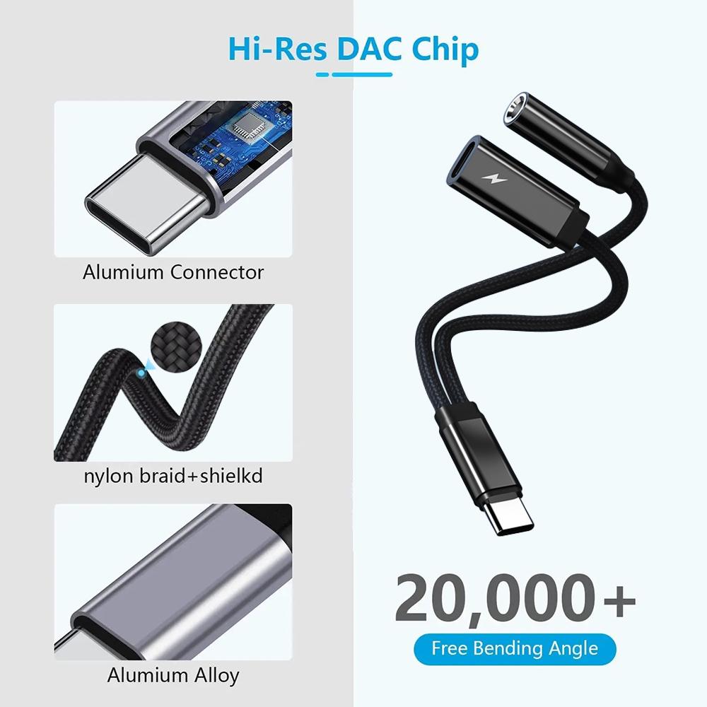Кабель-адаптер USB C - AUX Type C 3,5 мм Aux для наушников, конвертер DAC Chip PD, зарядный аудиокабель для iPhone Xiaomi Samsung Huawei