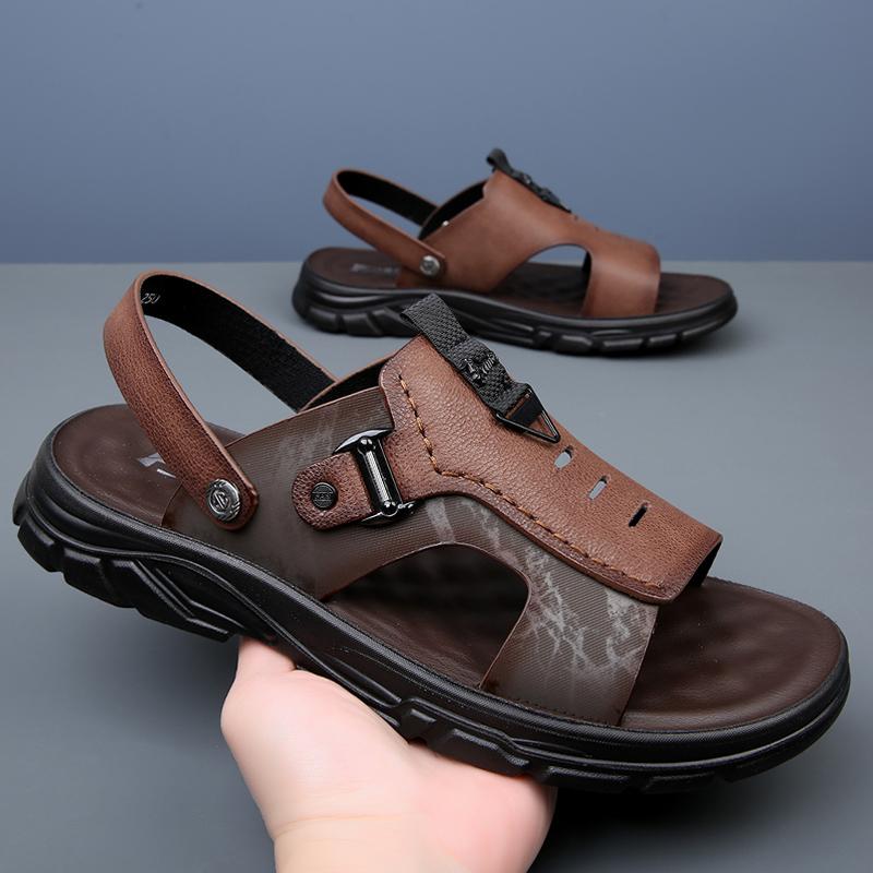 Летние мужские высококачественные повседневные пляжные сандалии из коровьей кожи с верхним слоем, классические мужские дышащие и нескользящие пляжные туфли с латексной подкладкой