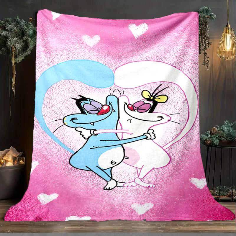 1PC Oggy Blanket Flannel Throw for Sofa, Indoor, Camping, Living Room, Office, Chair, And Bed Soft Birthday Christmas Gift