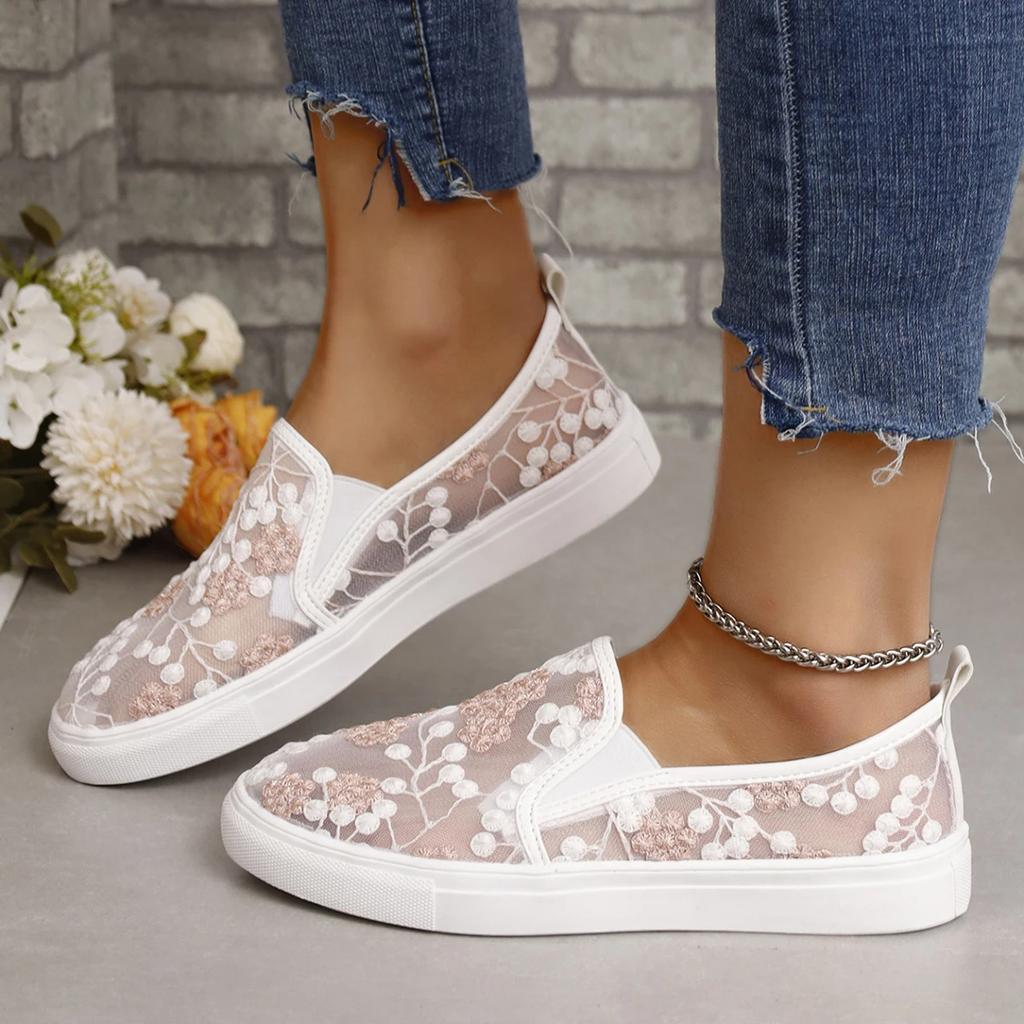 Модная летняя новая сетчатая вышитая обувь на плоской подошве для женщин Модные лоферы на мягкой подошве Дышащие Повседневные Женские Zapatos De Mujer