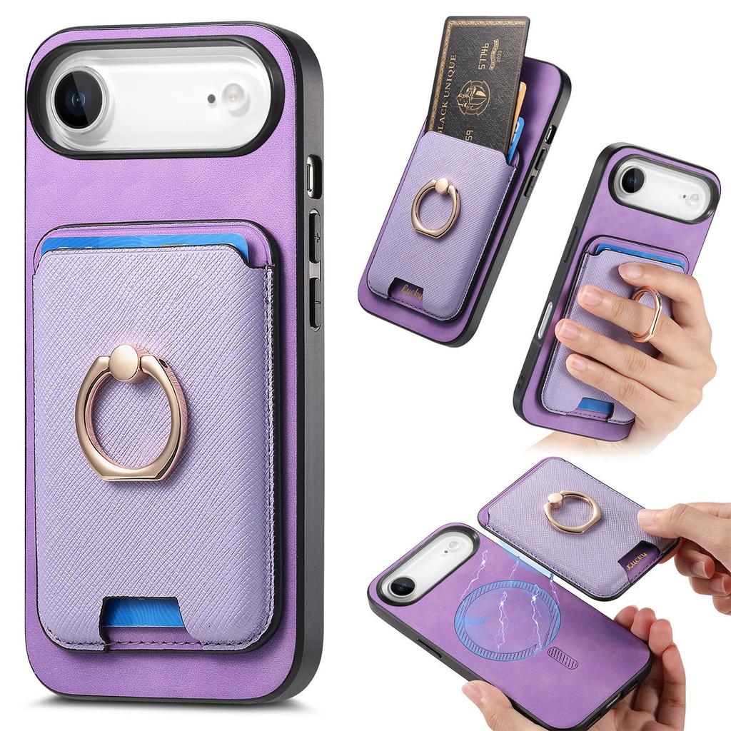 Для iPhone Air Магнитный чехол Съемный карман для карт Кожаная задняя крышка с подставкой