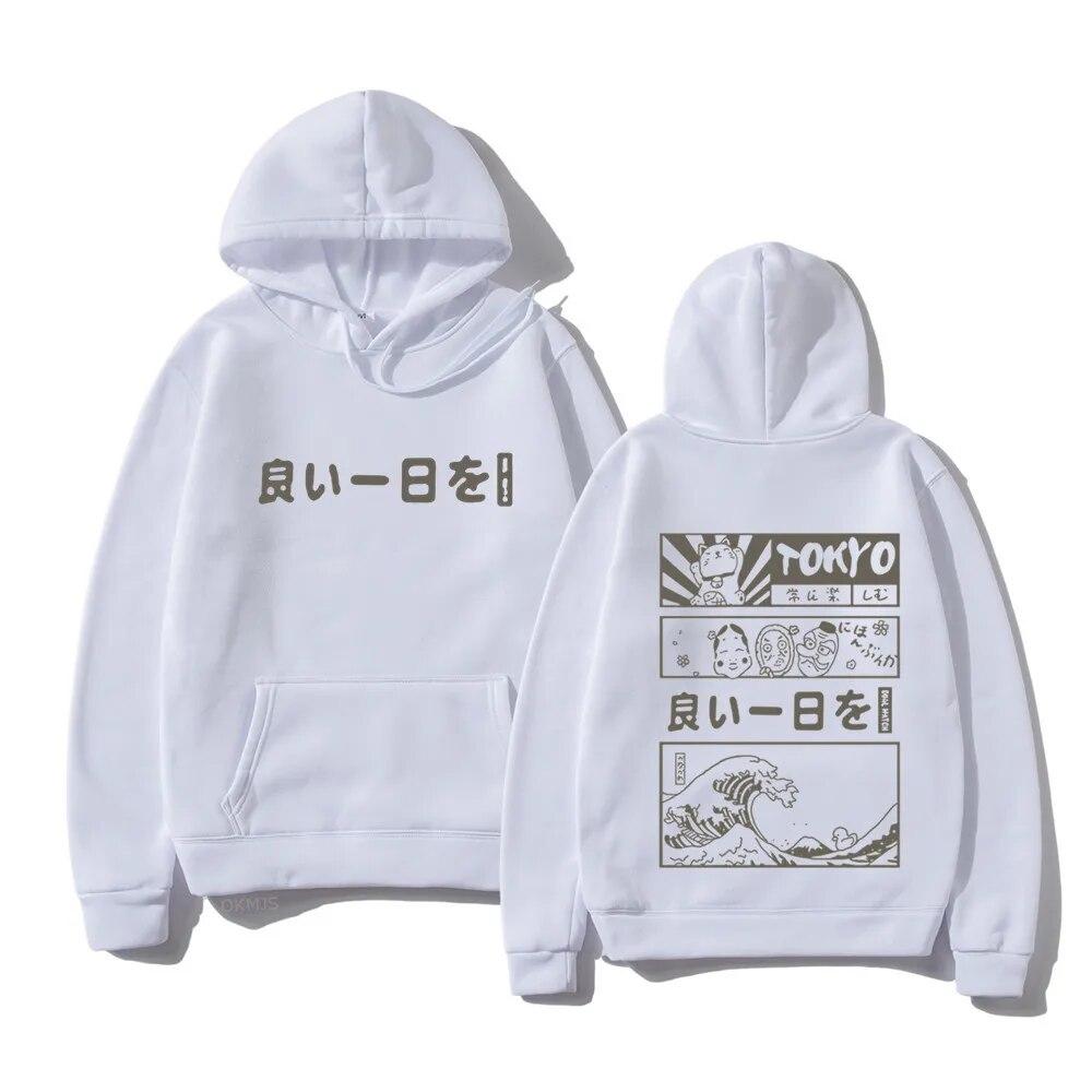 Harajuku унисекс толстовка с капюшоном японский кандзи мультфильм большая волна Токио негабаритный Streetw хип-хоп пуловер с капюшоном одежда унисекс