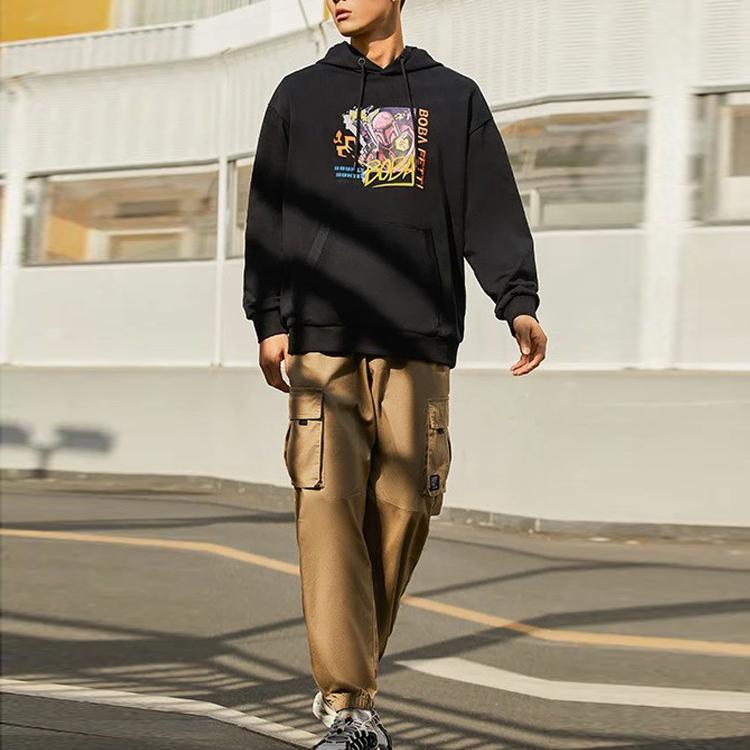 Li-Ning Совместная спортивная серия X Star Wars Sport Lifestyle с мультяшным узором и буквенным принтом, свободный пуловер с капюшоном, толстовка унисекс, черная AWDS589-1