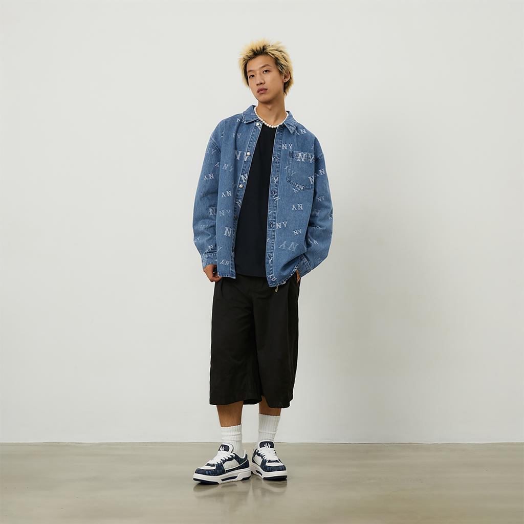 Новая коллекция MLB MONOGRAM New York Yankees 24FW Джинсовая рубашка Унисекс Индиго 3ADRM0244-50INS