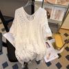 2024 Plus Size New T-Shirt Women Knitting Bat Sleeve V-Neck Hollow Summer Style Basic Tops Tees Loose Clothing
