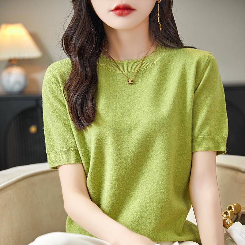 Женская вязаная футболка MODERN NEW SAGA, летняя вязаная рубашка, футболки с короткими рукавами, пуловер с круглым вырезом, вязаные топы