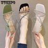 Ladies Slippers Summer Thick Heel Simple Fashion Transparent Sandals and Slippers Wear Square Head Half Slippers