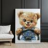 Smiling Teddy Bear Behind The Steering Wheel Smiling Teddy Bear Behind The Steering Wheel, 50X70 Cm, Black Aluminum Frame, 230 Gsm Matte Paper