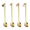 4PCS Christmas Stainless Steel Spoon Christmas Coffee Spoons Set Gold Home Restaurant Dessert Cutlery Set,Pendant for Xmas Party