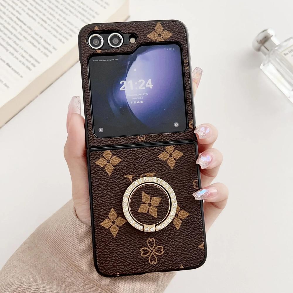 Роскошный деловой чехол для телефона с ретро-узором и двойным V для Samsung Galaxy Z Flip 7 6 5 4 3, черный браслет-цепочка, женская защитная крышка