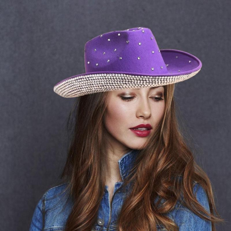 Отпускная ковбойская шляпа Панама Шляпа с хрустальными полями Стразы Ручная вышивка бисером Хрусталь для карнавалов Музыкальный фестиваль