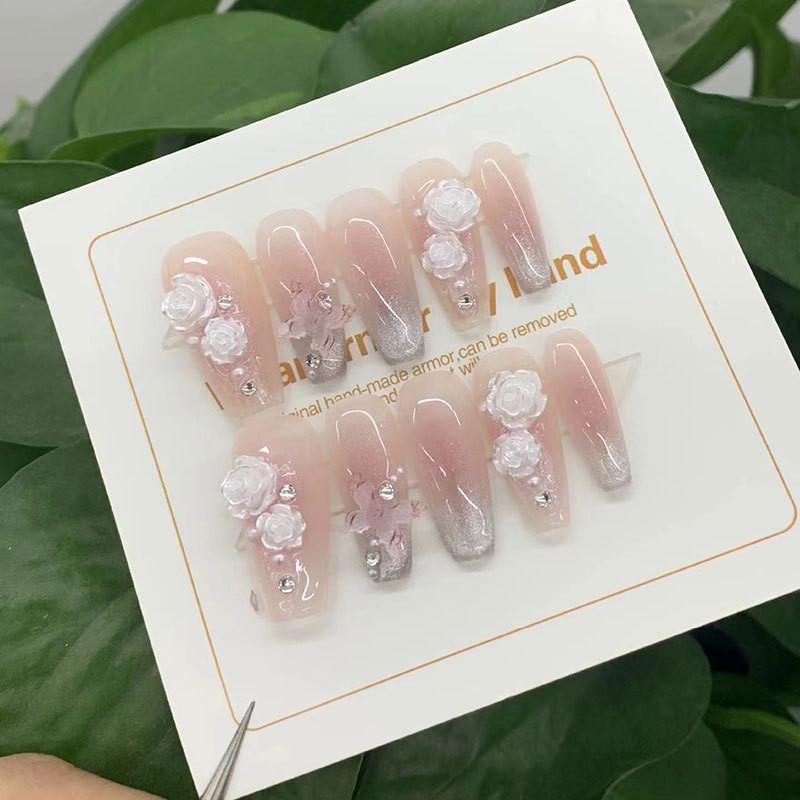 Ручная работа Розовый Камелия Румяна Бабочка Набор для Маникюра и Дизайна Ногтей Xs/s/m/l