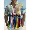 3D Digital Printing of Men's Short Sleeved Shirt with Hawaiian Sailboat Oil Painting Art