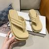 Flip-flops Women's Summer Outer Wear 2025 New Muffin Thick-soled Wedge Heel Clip Toe Square Head Sandals French Sandals