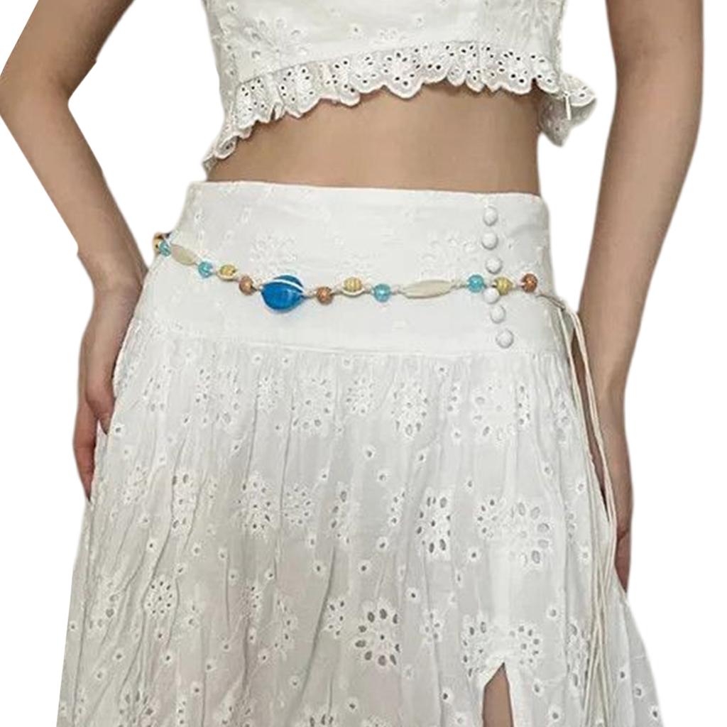 Adjustable Bohemian Braided Waist Rope with Beaded Design Waist Jewelry for Dresses and Skirts Wax Rope Accessory