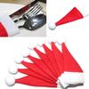 10 PCS Set Christmas Hat Silverware Holder Xmas Mini Red Santa Claus Cutlery Bag Party Decor Gift