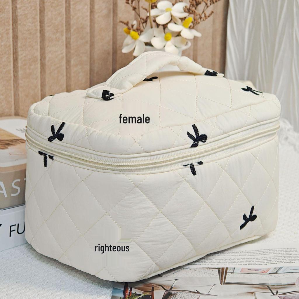 Large Quilted Cotton Handbag: Multipurpose Makeup, Toiletry & Electronics Organizer