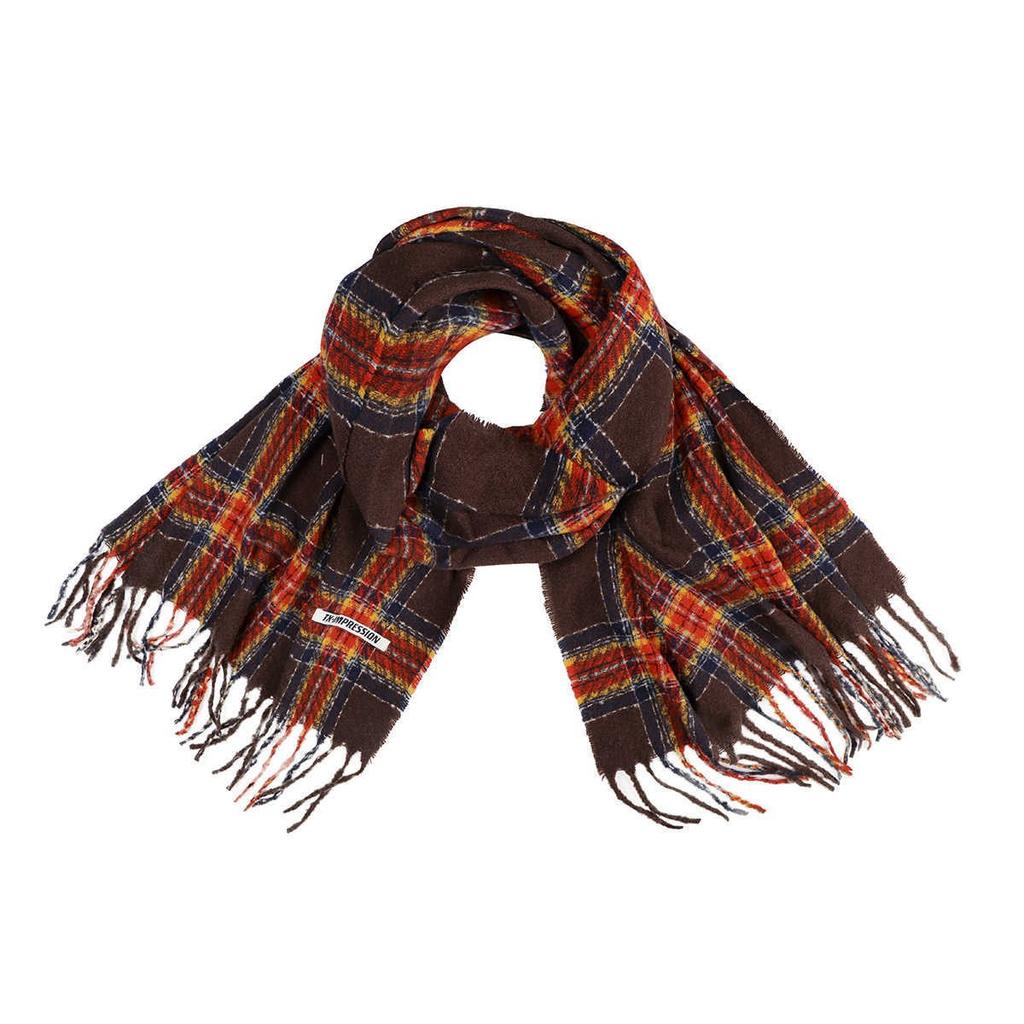 Premium Contrasting Color Plaid Fringed Scarf Couple Scarf Warm And Windproof Long Shawl Women