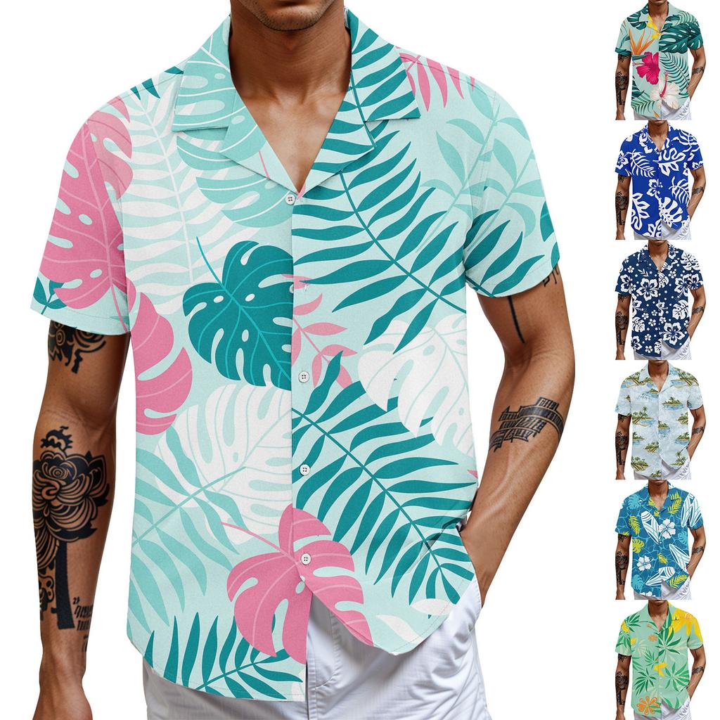 Men'S Casual Loose Short Sleeved Shirt Fashion Printed Shirt Top