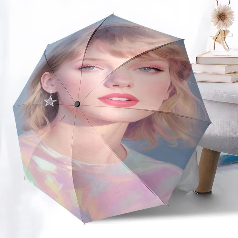 Star Earrings, Holographic Shirt Themed Automatic Opening and Closing Umbrella, Compact Travel Umbrella, Lightweight and Portable, Suitable