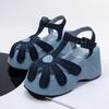Fashion Fashion Cowboy Flower Design Wedges Sandals Women Elegant T Strap Buckle Platform Sandals Cozy Non Slip Thick-soled Beach Sandal
