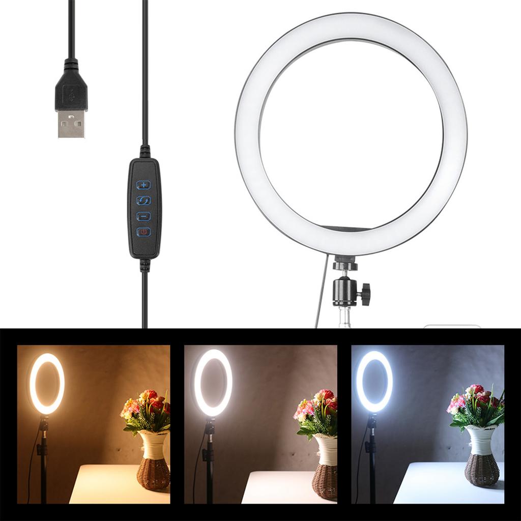 10 Inch Dimmable LED Circle Fill Light USB Camera Video Lamp with Tripod Phone Clip Set
