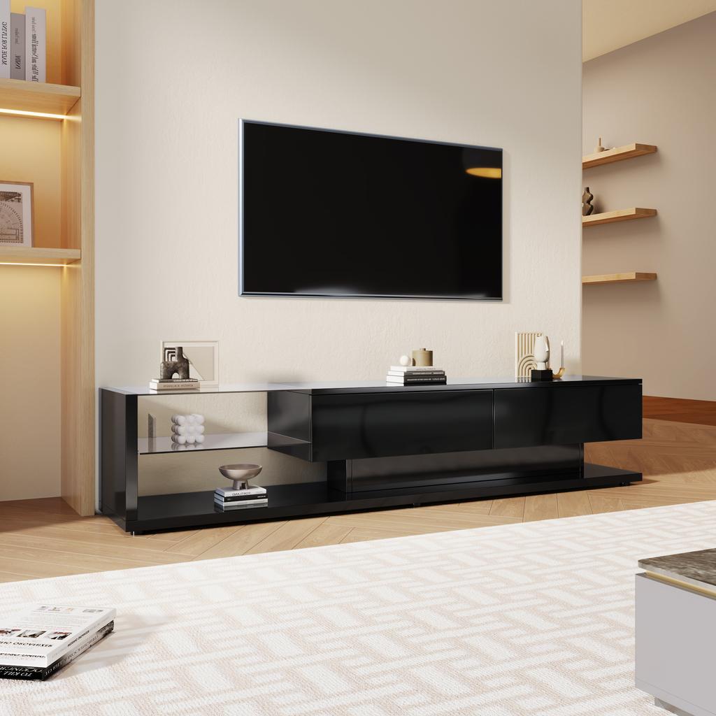 TV Cabinets, Lowboards, High-Gloss Living Room Furniture. Glass Partitions and Variable LED Lighting.