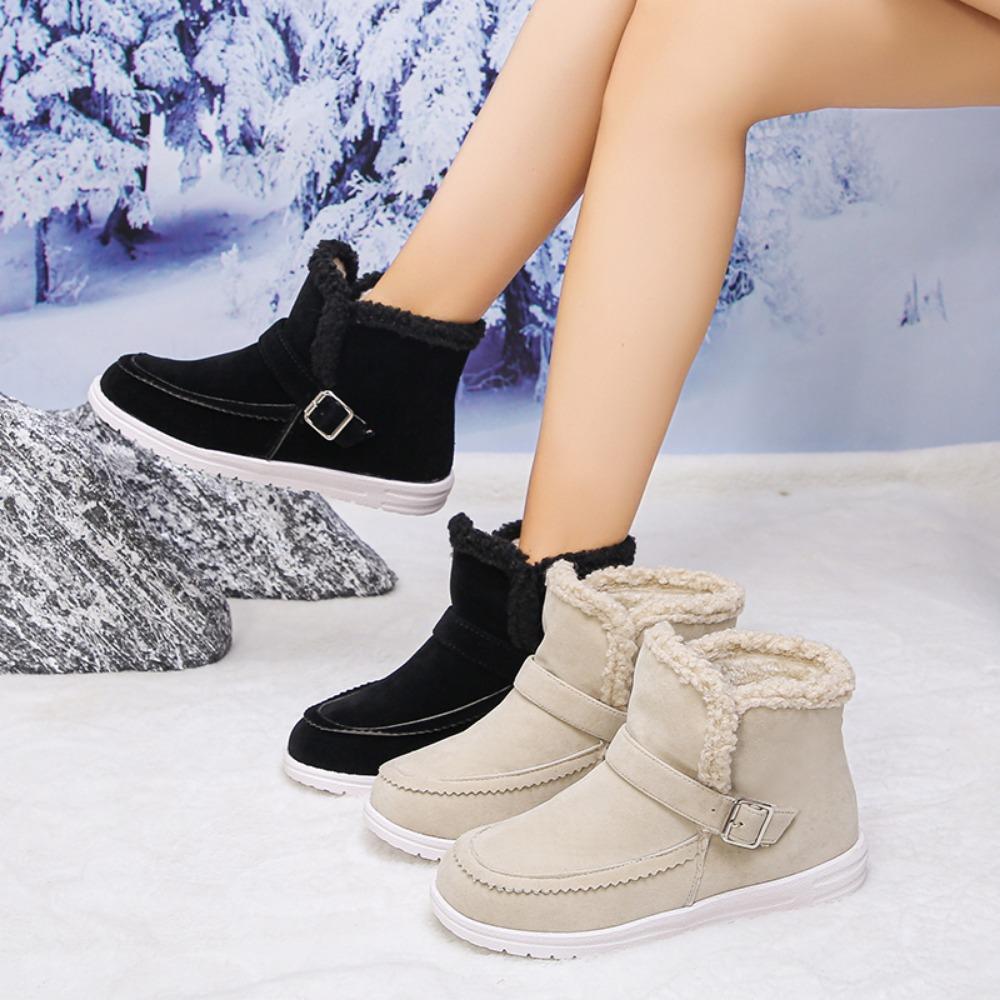 Ankle Boots Women 2024 Winter Warm Snow Boots Solid Color Round Head Design Comfortable Flat Heels Women Boots Size 36-43