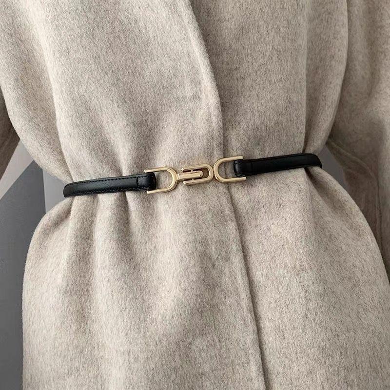 Retro Thin Adjustable Women PU Leather Belt Wild Black Ladies Female Skinny Dress Waist Belts Straps Gold Metal Buckle Wasitband