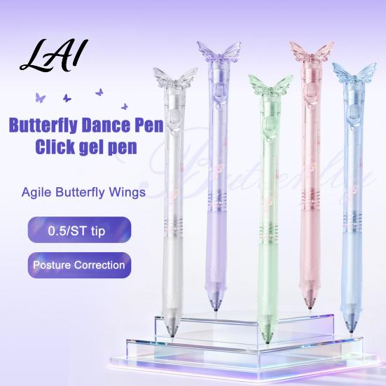 Lightweight Push Button Pens Translucent Butterfly Smooth Writing 0.5mm Gel Pen Retractable Macaron Color Stationery Set Aesthetic Comfortable