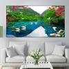 Abstract Swan Waterfall Lotus Canvas Painting Modern Landscape Posters and Prints Wall Pictures Living Room Home Decor No Frame